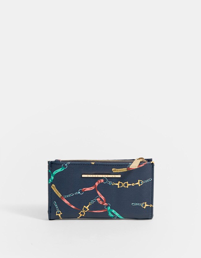 Stradivarius Portemonnee Met Kettingenprint Dames Marineblauw stradivarius kopen in de aanbieding