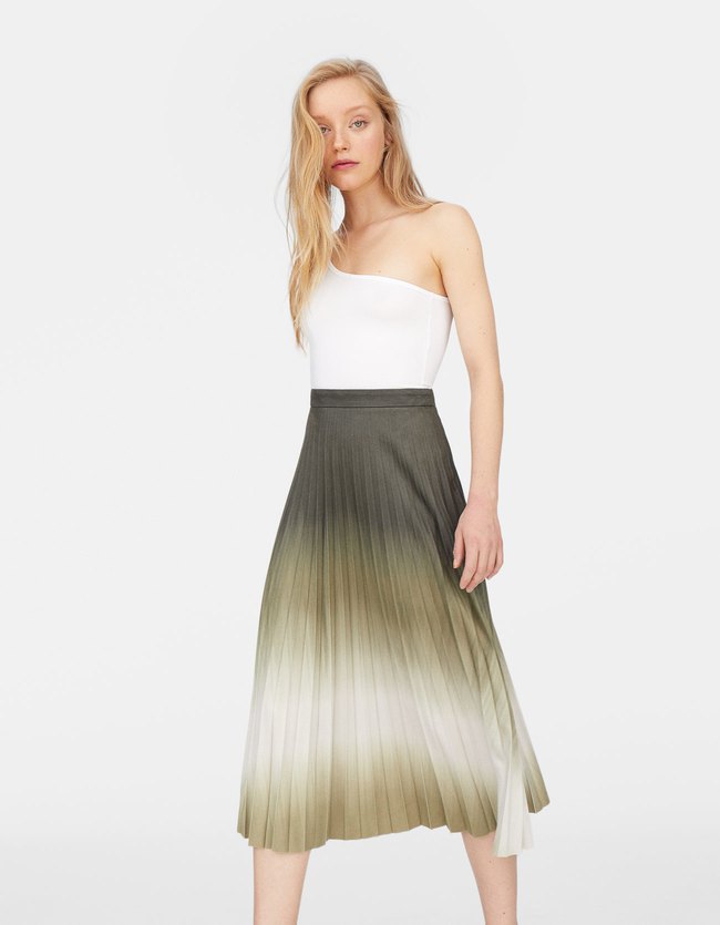 Stradivarius Tie Dye Plisserok Dames Kaki stradivarius kopen in de aanbieding