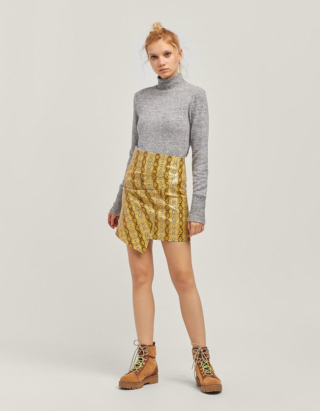 Stradivarius Leerlook Rok Met Print Dames Geel 34 stradivarius kopen in de aanbieding