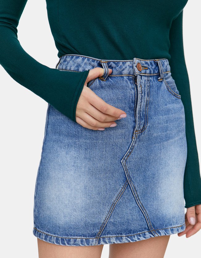 Stradivarius Denim Rok Met Naden Voorpand Dames Lichtjeans 42 stradivarius kopen in de aanbieding