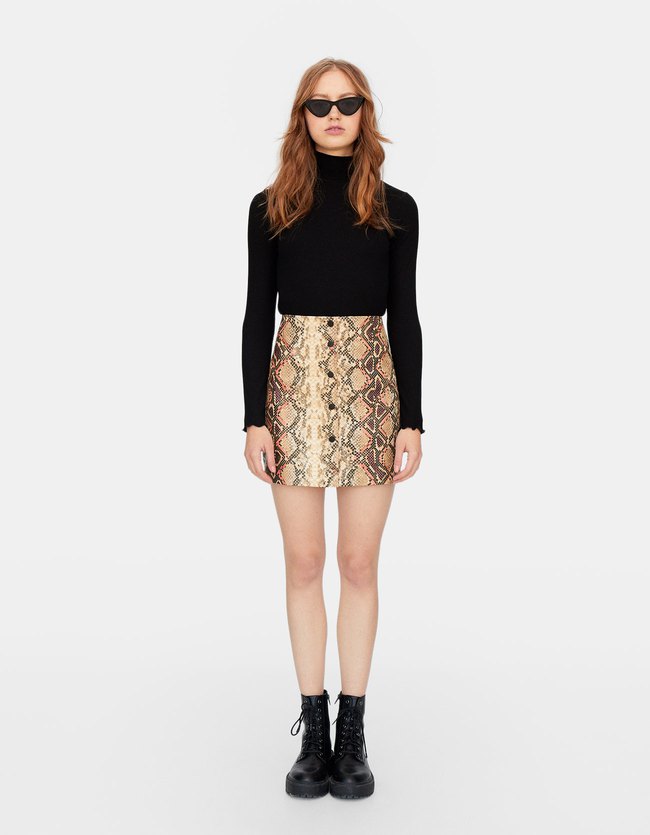 Stradivarius Leerlook Rok Met Slangenprint En Kleur Dames Steen 34 stradivarius kopen in de aanbieding