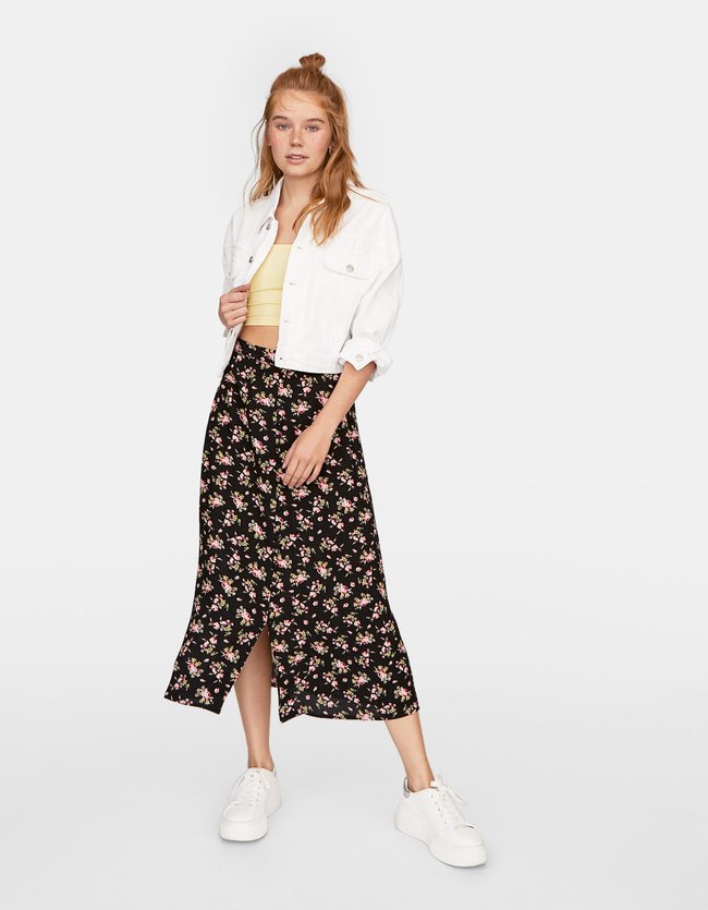 Stradivarius Mousseline Printrok Dames Zwart Xs stradivarius kopen in de aanbieding Stradivarius Mousseline Printrok Dames Zwart Xs stradivarius kopen in de aanbieding