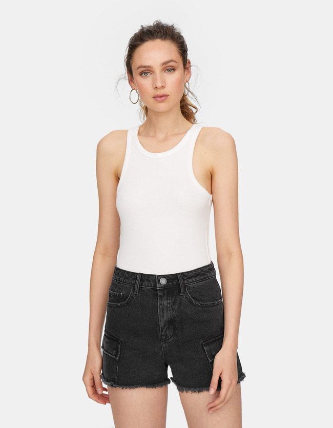 Stradivarius Denim Cargoshort Dames Verwassen 32 stradivarius kopen in de aanbieding
