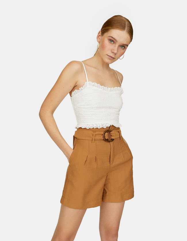 Stradivarius Short Met Carey Gesp Dames Beige 34 stradivarius kopen in de aanbieding
