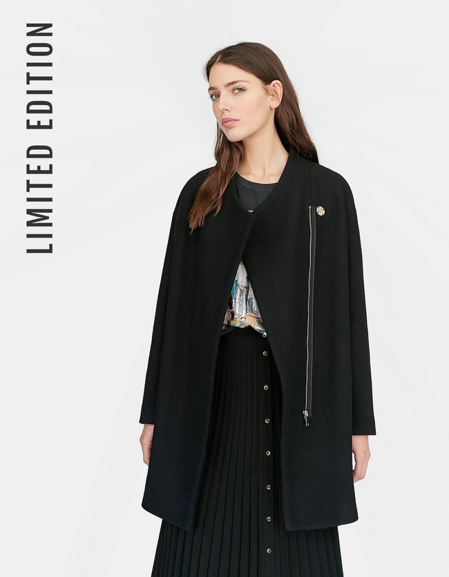 Stradivarius Wollige Jas Met Rits Limited Edition Dames Zwart Xs stradivarius kopen in de aanbieding