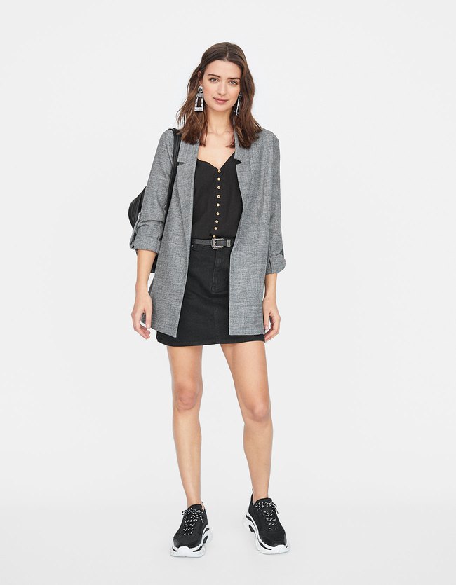 Stradivarius Fluid Blazer Dames Grijs Melange Xs stradivarius kopen in de aanbieding