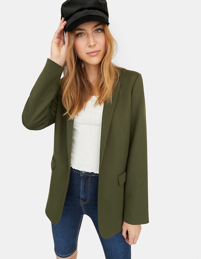 Stradivarius Tricot Blazer Dames Kaki Xl stradivarius kopen in de aanbieding