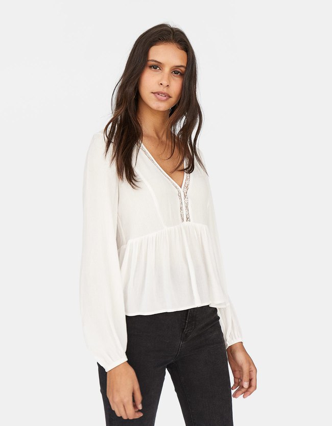 Stradivarius Blouse Met V Hals Dames Ecru stradivarius kopen in de aanbieding Stradivarius Blouse Met V Hals Dames Ecru stradivarius kopen in de aanbieding