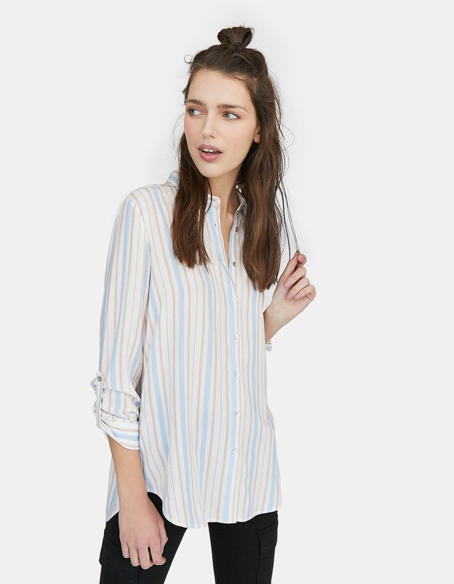 Stradivarius Overhemd Met Print Dames Beige Xl stradivarius kopen in de aanbieding