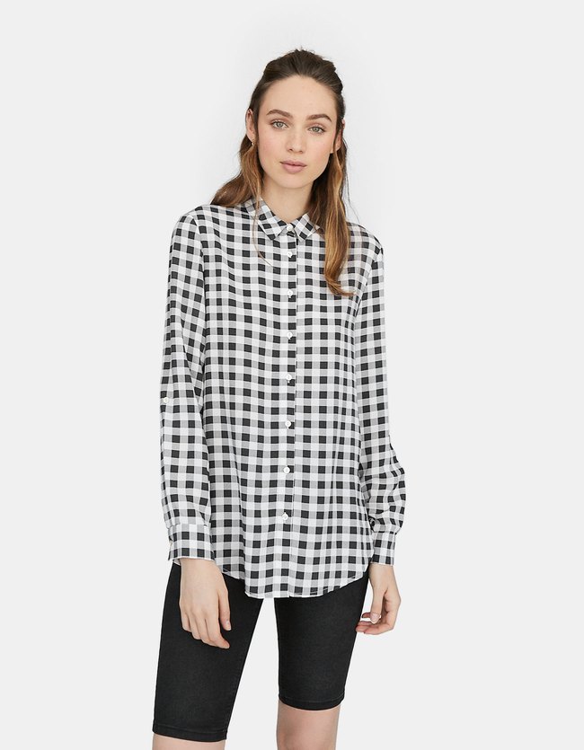 Stradivarius Overhemd Met Print Dames Marineblauw Xl stradivarius kopen in de aanbieding