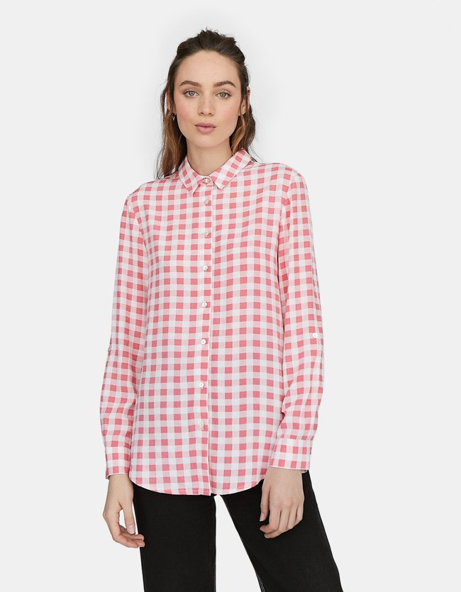 Stradivarius Overhemd Met Print Dames Koraal Xl stradivarius kopen in de aanbieding