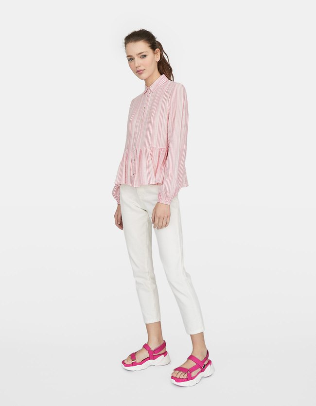 Stradivarius Mousseline Blouse Met Lange Mouwen Dames Kauwgumroze stradivarius kopen in de aanbieding