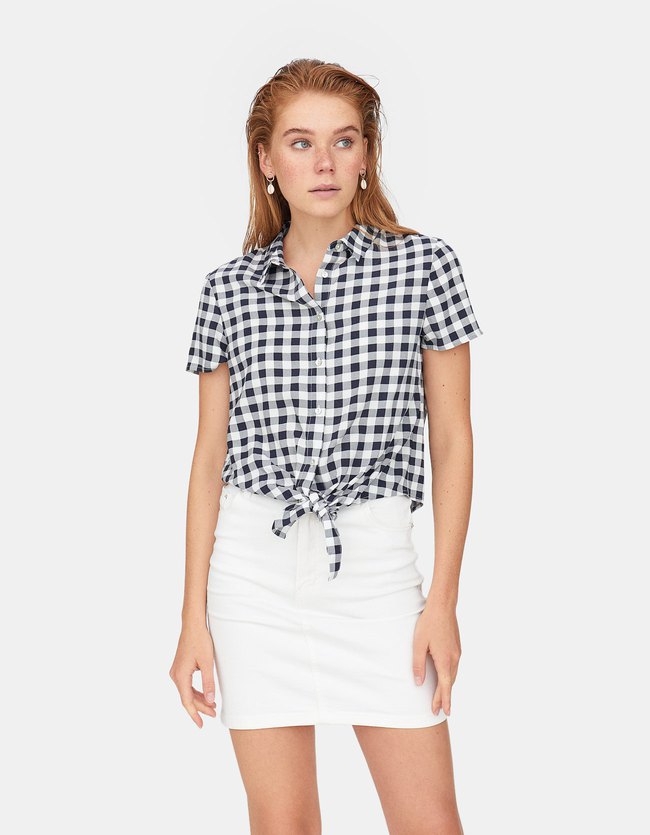 Stradivarius Viscose Printblouse Dames Marineblauw Xl stradivarius kopen in de aanbieding