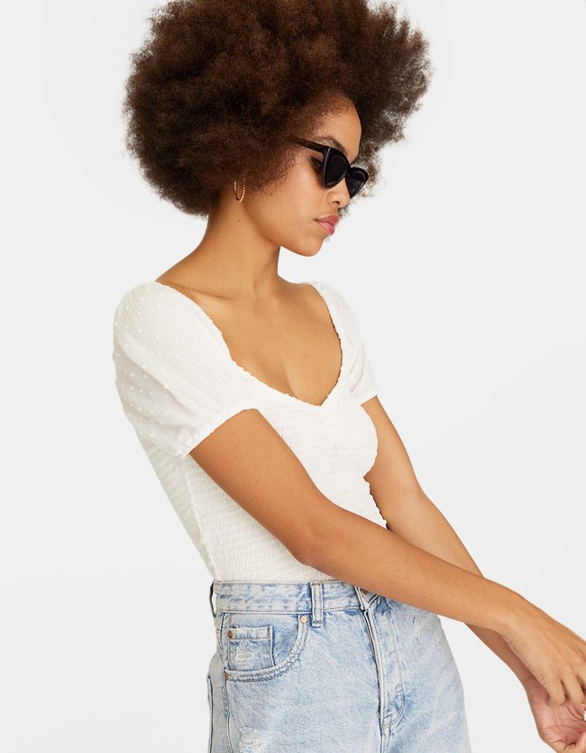 Stradivarius Plumetis Top Met Smok Dames Ecru Xs stradivarius kopen in de aanbieding Stradivarius Plumetis Top Met Smok Dames Ecru Xs stradivarius kopen in de aanbieding