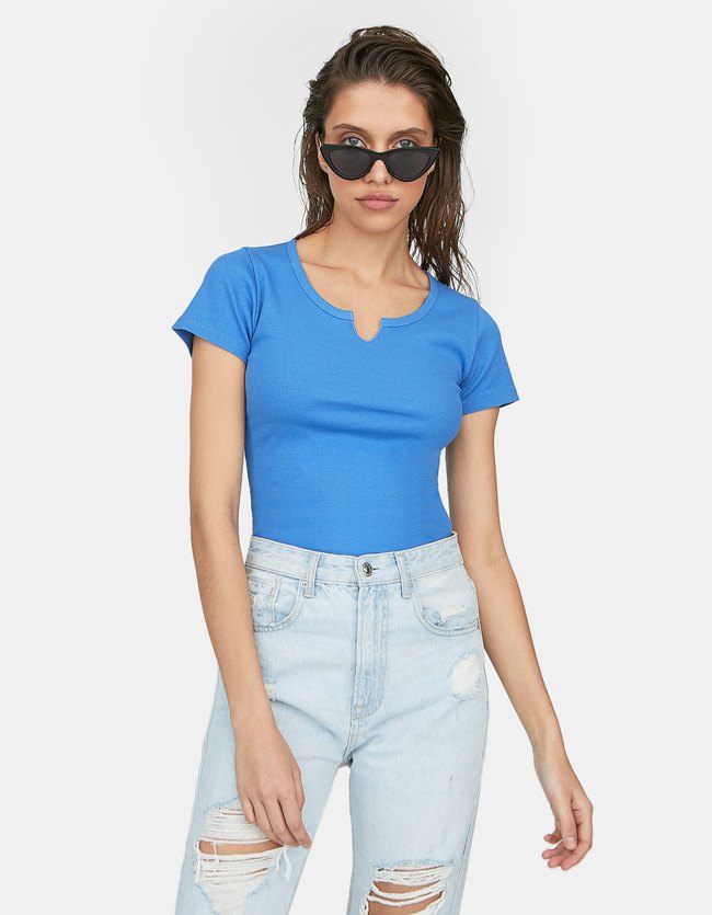 Stradivarius T Shirt Met Halsdetail Dames Blauw Xs stradivarius kopen in de aanbieding Stradivarius T Shirt Met Halsdetail Dames Blauw Xs stradivarius kopen in de aanbieding