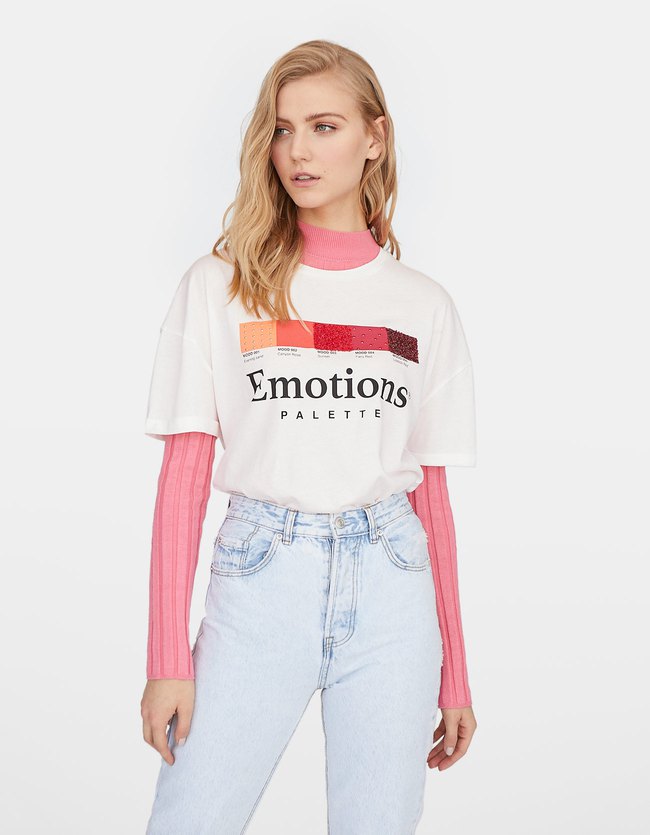 Stradivarius T Shirt Met Applicaties Dames Ecru stradivarius kopen in de aanbieding