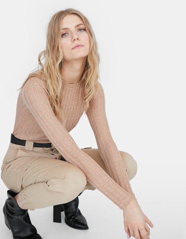 Stradivarius Rustiek T Shirt Met Lange Mouwen Dames Steen stradivarius kopen in de aanbieding