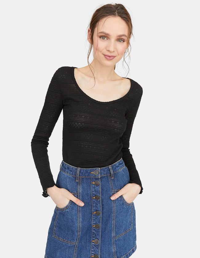 Stradivarius Ajour T Shirt Dames Zwart stradivarius kopen in de aanbieding Stradivarius Ajour T Shirt Dames Zwart stradivarius kopen in de aanbieding