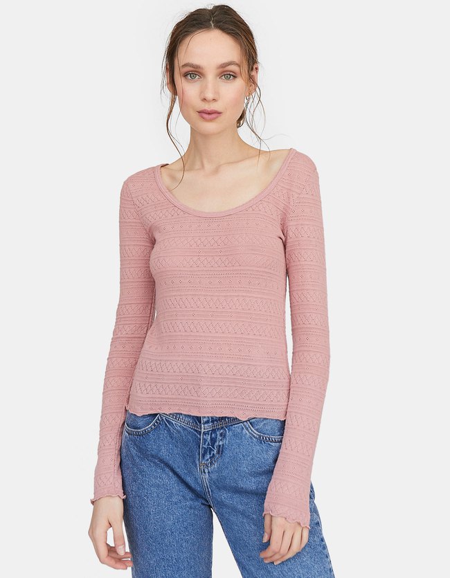 Stradivarius Ajour T Shirt Dames Pastelroze stradivarius kopen in de aanbieding Stradivarius Ajour T Shirt Dames Pastelroze stradivarius kopen in de aanbieding