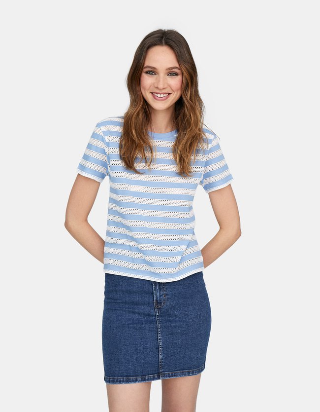 Stradivarius T Shirt Met Ajour Dames Hemelsblauw stradivarius kopen in de aanbieding Stradivarius T Shirt Met Ajour Dames Hemelsblauw stradivarius kopen in de aanbieding