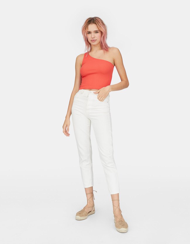 Stradivarius Asymmetrische Top Dames Koraal stradivarius kopen in de aanbieding