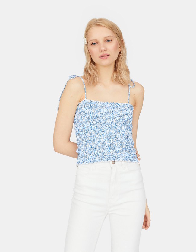 Stradivarius Strapless Smokmodel Dames Blauw stradivarius kopen in de aanbieding