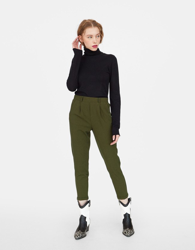 Stradivarius Tailored Slim Fit Broek Dames Olijfgroen Xs stradivarius kopen in de aanbieding