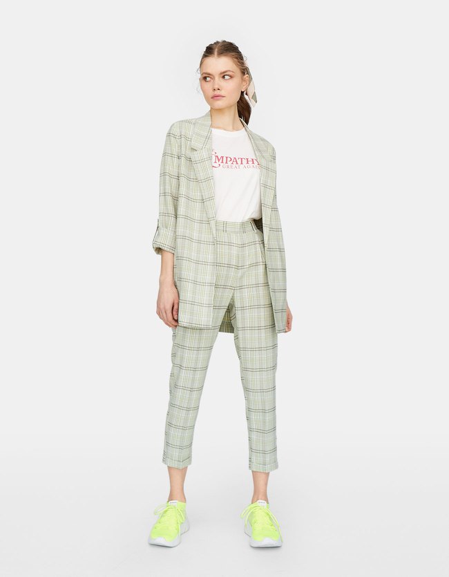 Stradivarius Slim Fit Tailoring Broek Met Stripes Motief Dames Pastelgroen Xs stradivarius kopen in de aanbieding