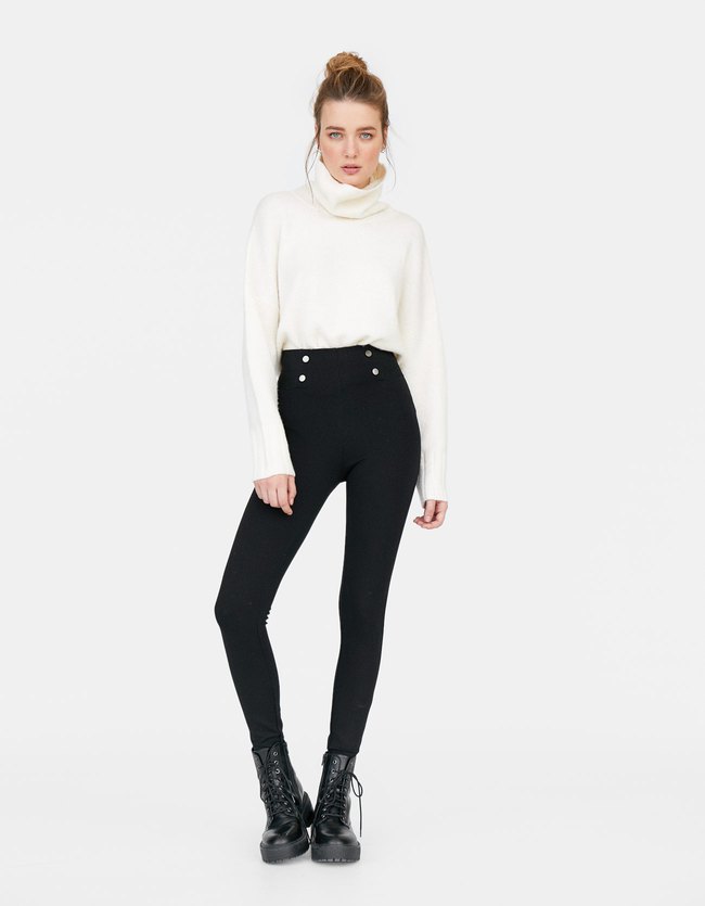 Stradivarius Leggings Met Elastische Tailleband Dames Zwart 42 stradivarius kopen in de aanbieding