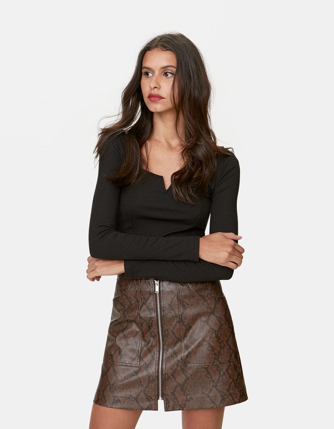 Stradivarius Rok Van Synthetisch Leer Met Slangenprint Dames Bruin 40 stradivarius kopen in de aanbieding