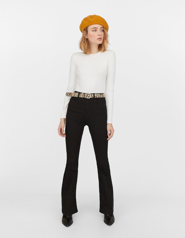 Stradivarius Geruwd T Shirt Dames Ecru stradivarius kopen in de aanbieding