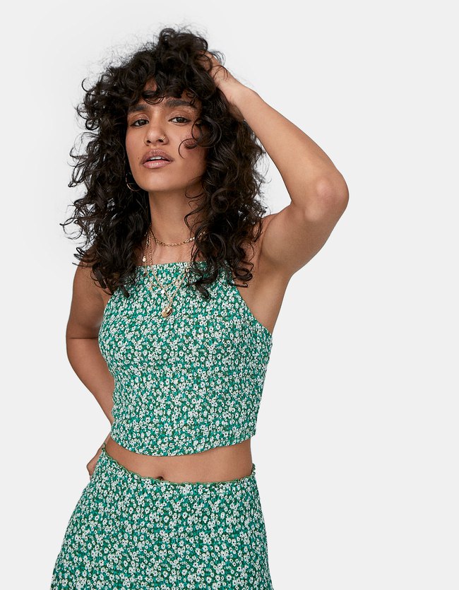 Stradivarius Top Met Blote Rug Dames Flessengroen stradivarius kopen in de aanbieding