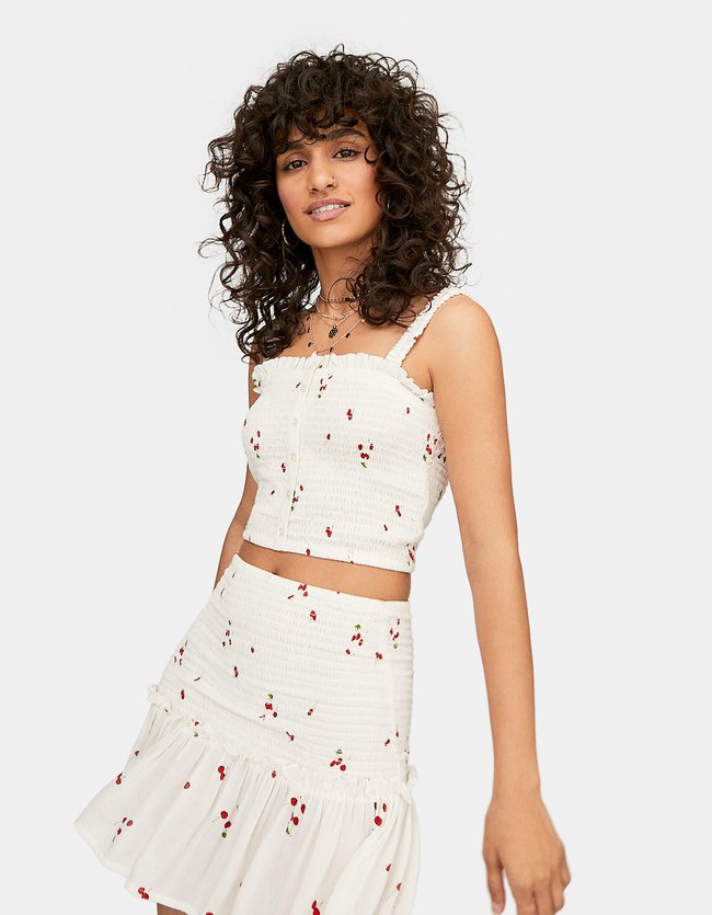 Stradivarius Smoktop Met Knoopjes Dames Ecru Xs stradivarius kopen in de aanbieding