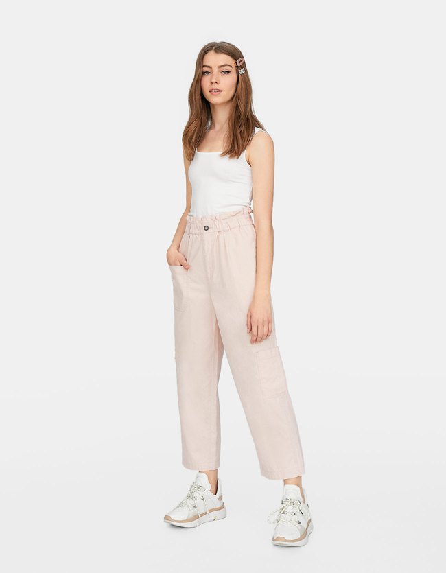 Stradivarius Paperbag Culotte Met Rits Dames Lichtroze Xs stradivarius kopen in de aanbieding