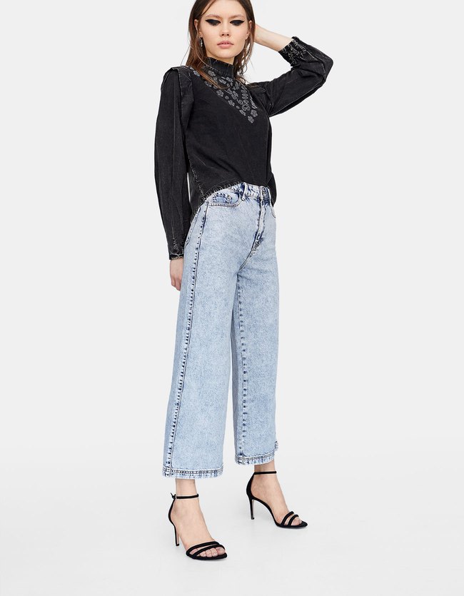 Stradivarius Culotte Jeans Dames Verwassen Blauw 40 stradivarius kopen in de aanbieding