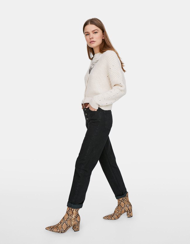 Stradivarius Mom Fit Jeans Dames Donkergrijs 40 stradivarius kopen in de aanbieding