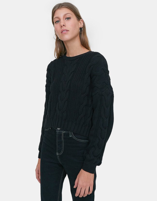 Stradivarius Kabeltrui Met Contrast Dames Zwart stradivarius kopen in de aanbieding