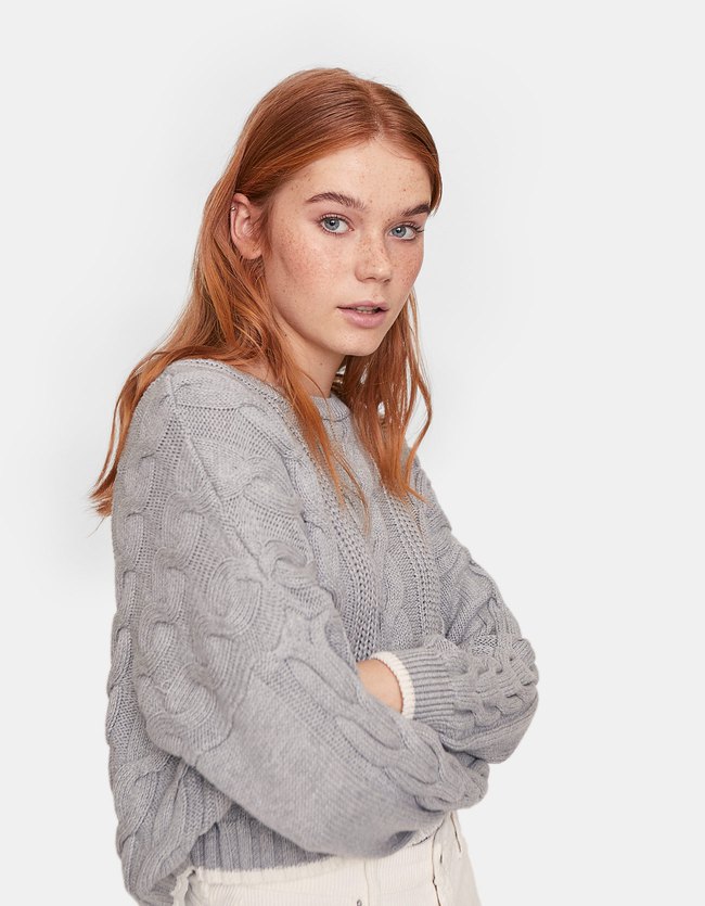 Stradivarius Kabeltrui Met Contrast Dames Grijs Melange stradivarius kopen in de aanbieding Stradivarius Kabeltrui Met Contrast Dames Grijs Melange stradivarius kopen in de aanbieding