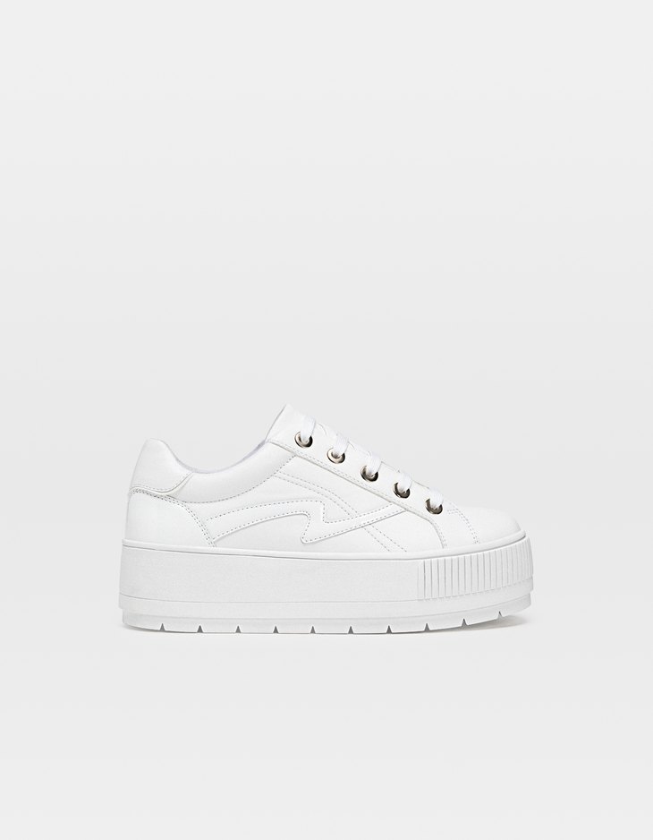 Weiße Plateau Sneaker Armbänder | Stradivarius Deutschland Weiße Plateau Sneaker mit Details