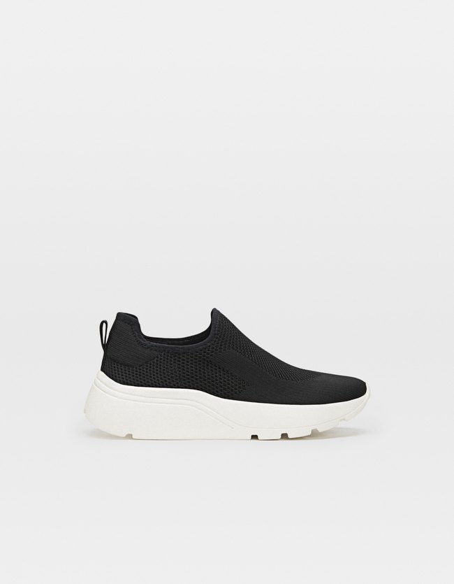 Stradivarius Stretch Sneaker Met Plateauzool Dames Zwart 41 stradivarius kopen in de aanbieding