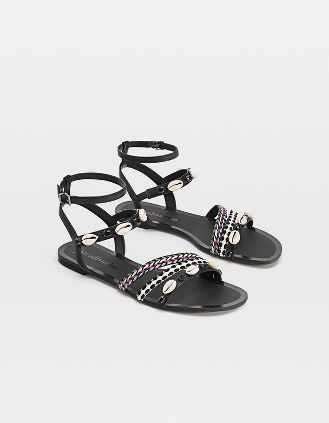 Stradivarius Platte Sandaal Met Schelpen Dames Gecombineerd 35 stradivarius kopen in de aanbieding