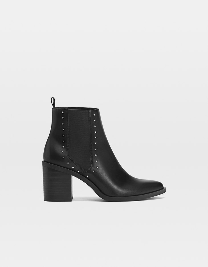 Black studded high-heel ankle boots 