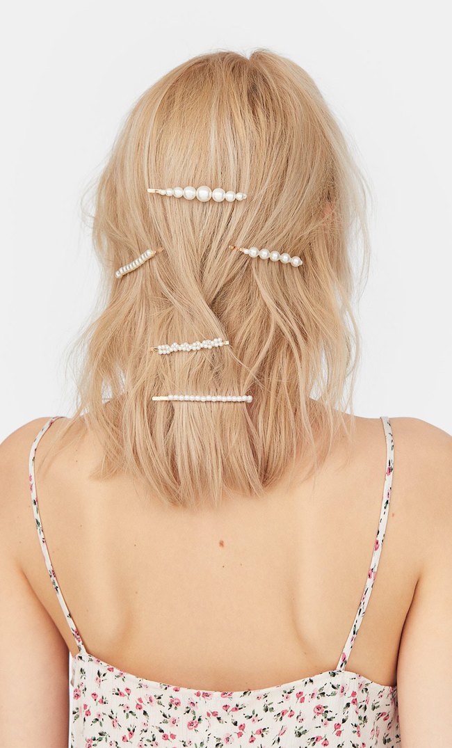 Str Set Of 5 Pearl Bead Hair Grips Women S Jewellery