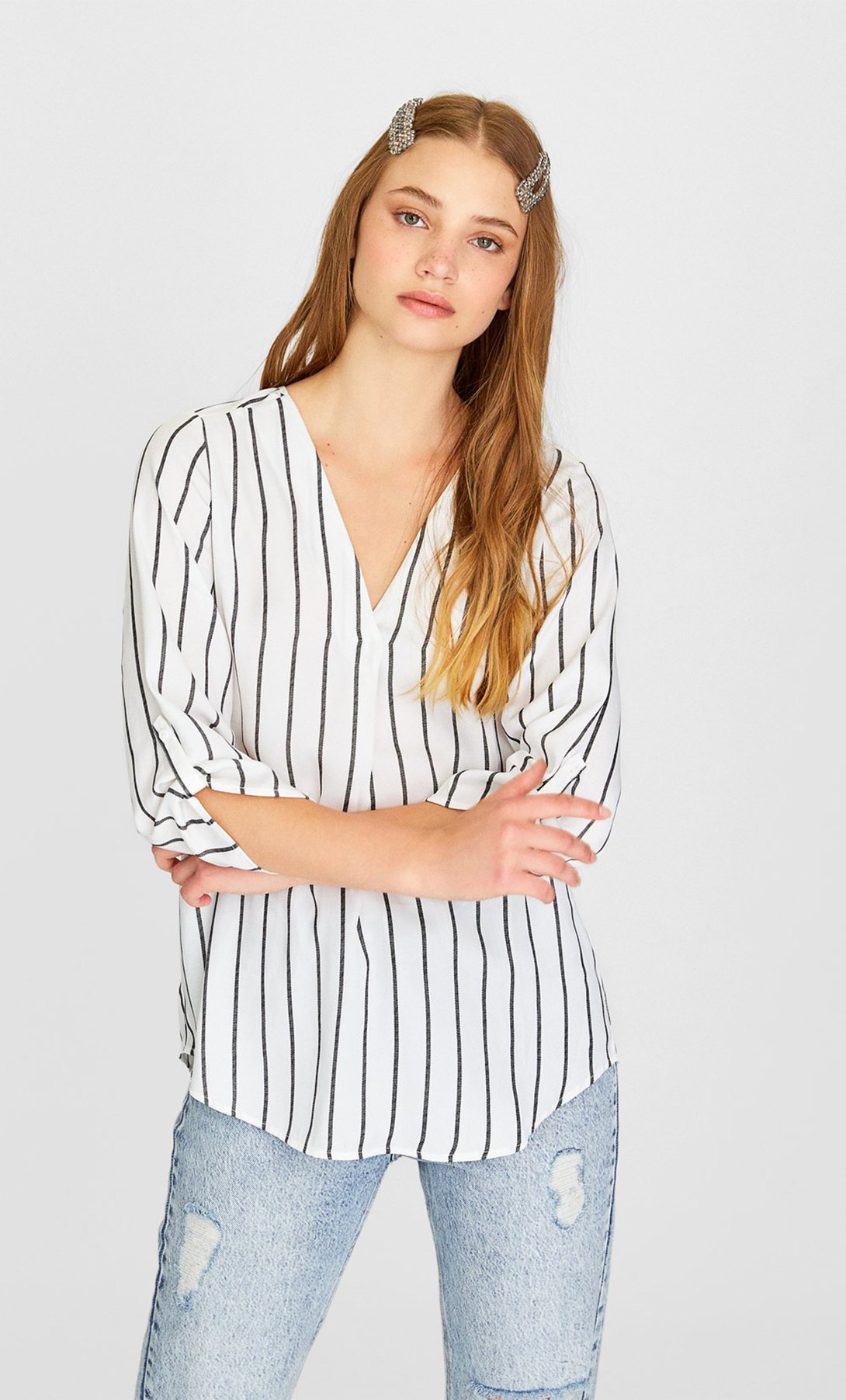 camisa cuello pico mujer