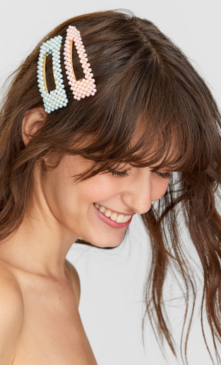 Set Of 2 Coloured Pearl Bead Hair Clips Women S Hair Accessories
