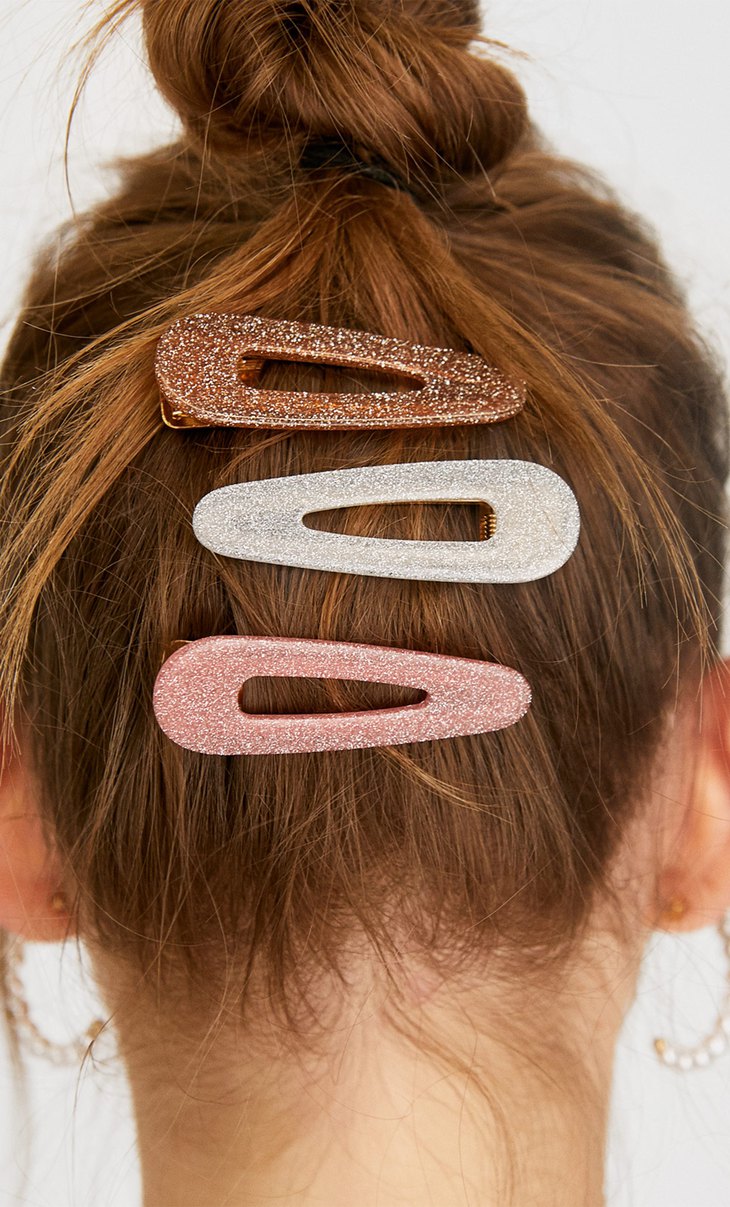 Set Of 3 Glittery Hair Clips Women S Jewellery Stradivarius Qatar
