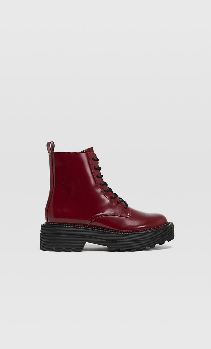 red flat ankle boots