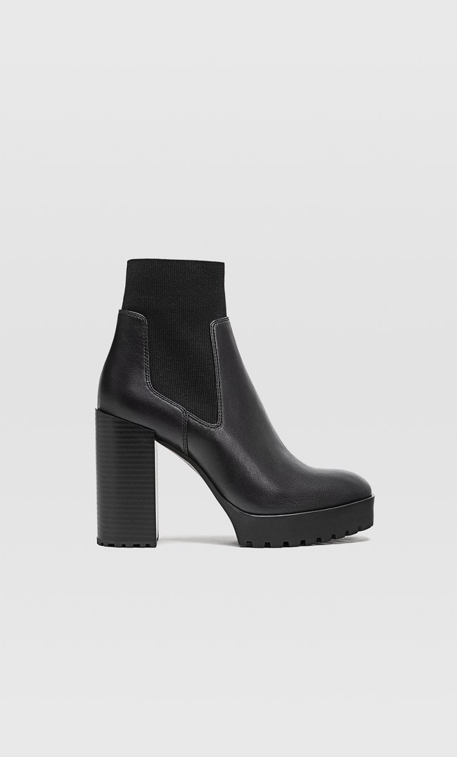 Platform sock style ankle boots with track soles HEELED TRACK SOLE SOCK STYLE ANKLE BOOTS