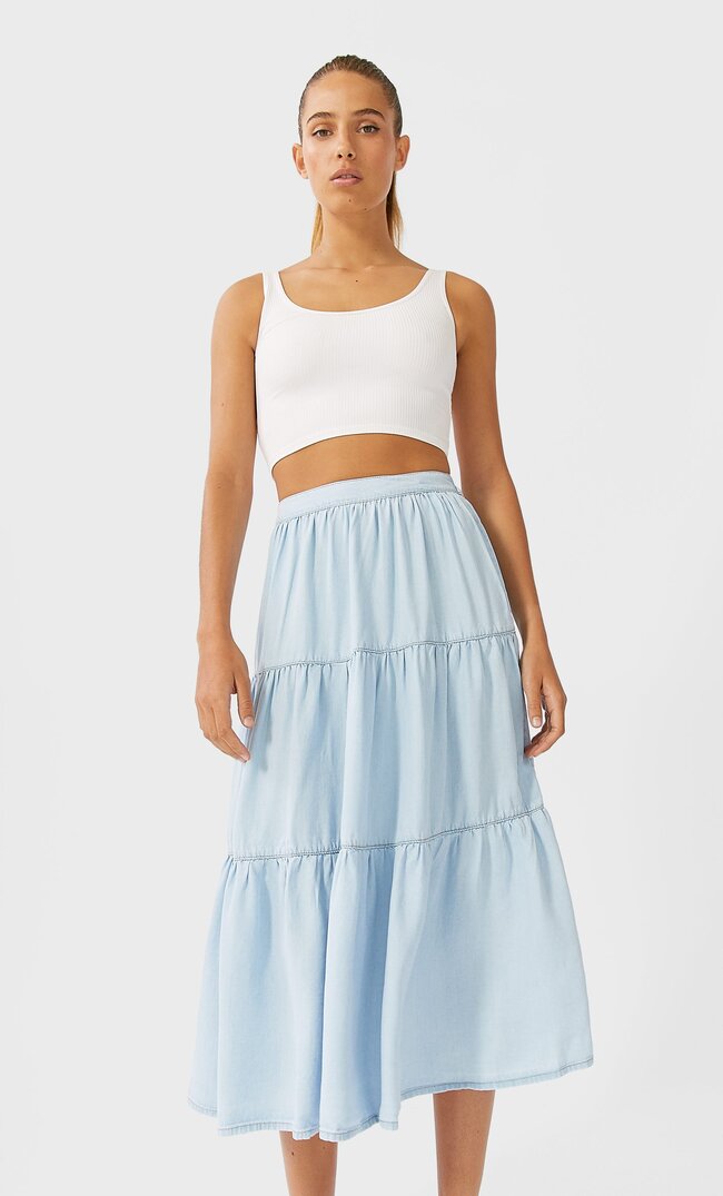 jean peasant skirt