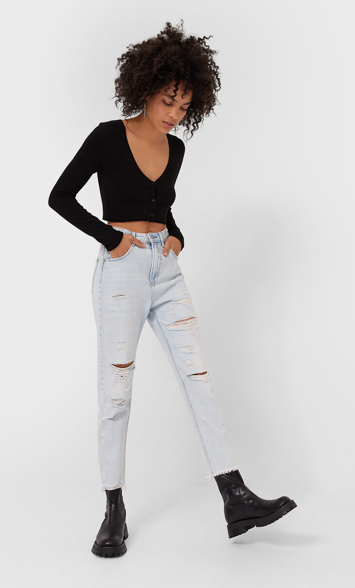 stradivarius ripped mom jeans